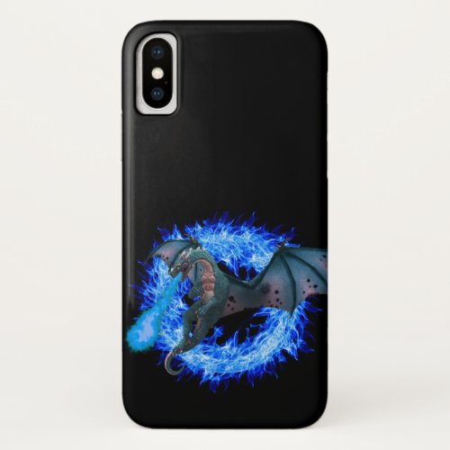 Blue Fire Dragon Flames Fantasy iPhone X Case