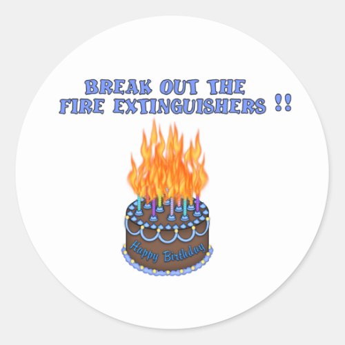 Blue Fire Extinguishers Birthday Cake Classic Round Sticker