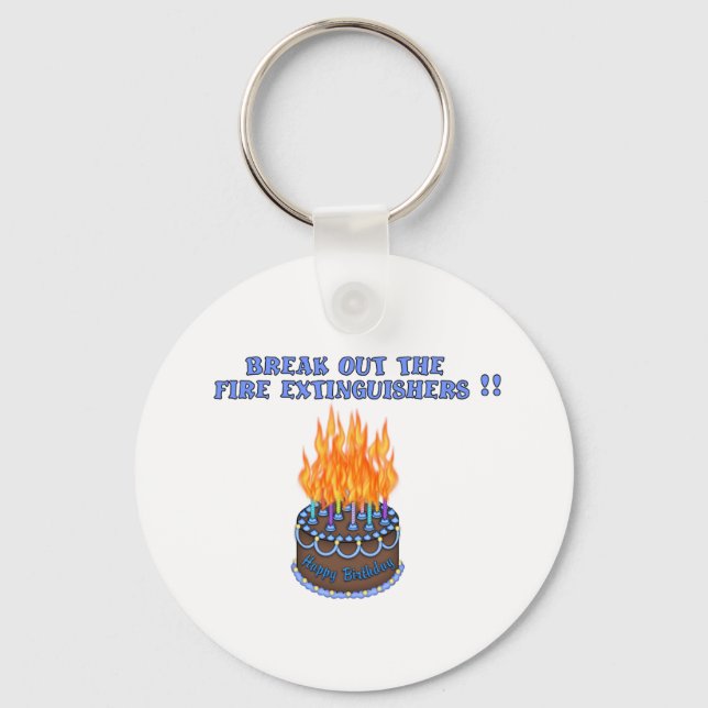 Blue Fire Extinguishers Birthday Cake Keychain (Front)