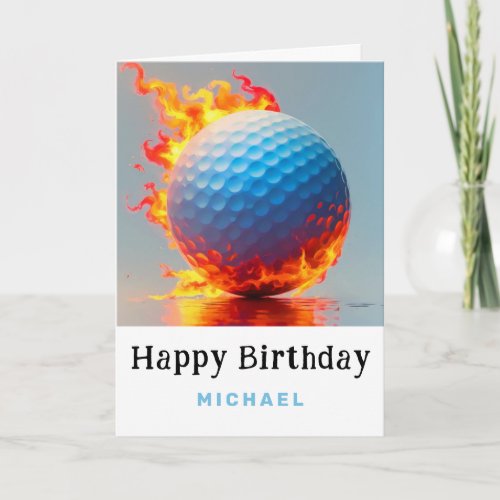 *~*Blue Fire Flame AP94 Golf Ball  Birthday Card