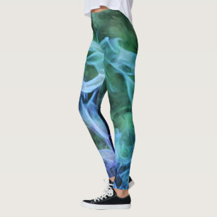 Blue Fire Flames Abstract Art Leggings