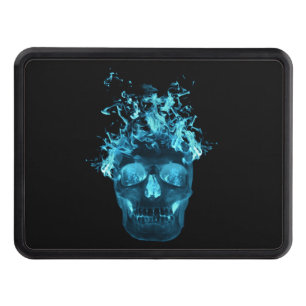 Blue Fire Flaming Skull Trailer Hitch Cover