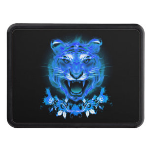 Blue Fire Flaming Tiger Cat Hitch Cover