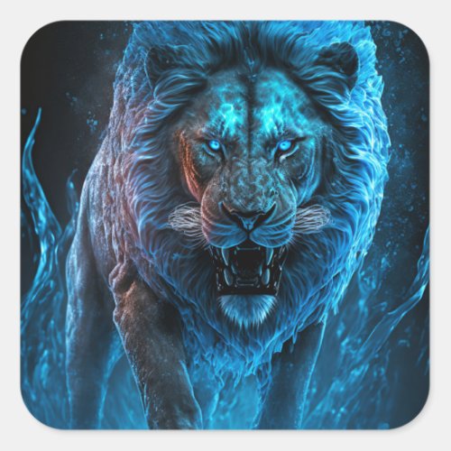 Blue Fire Lion Square Sticker