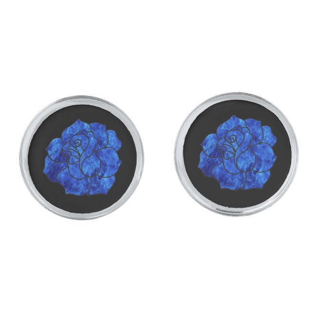 Blue Fire Rose Cufflinks (Front)