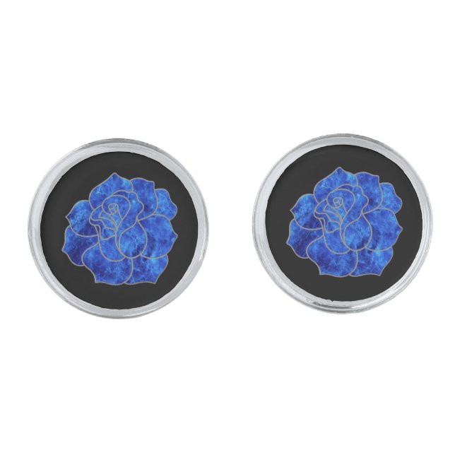 Blue Fire Rose Cufflinks (Front)