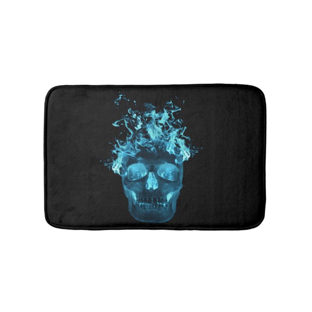 Blue Fire Skull Bath Mat (Front)