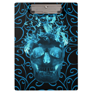 Blue Fire Skull Clipboard