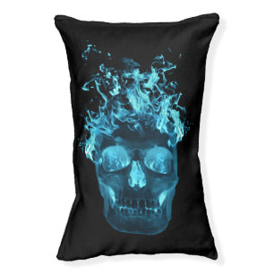 Blue Fire Skull Dog Bed
