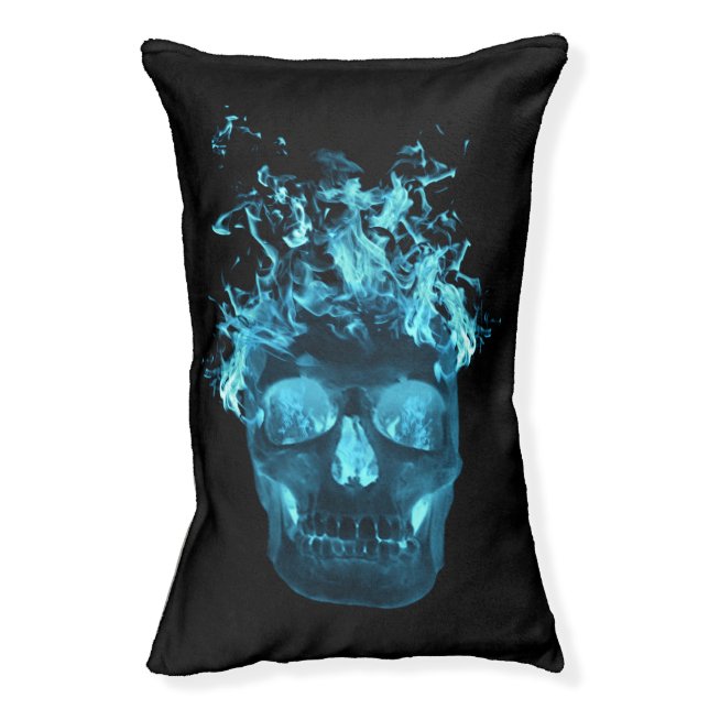 Blue Fire Skull Dog Bed (Front Vertical)