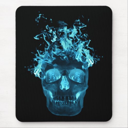 Blue Fire Skull Mouse Pad