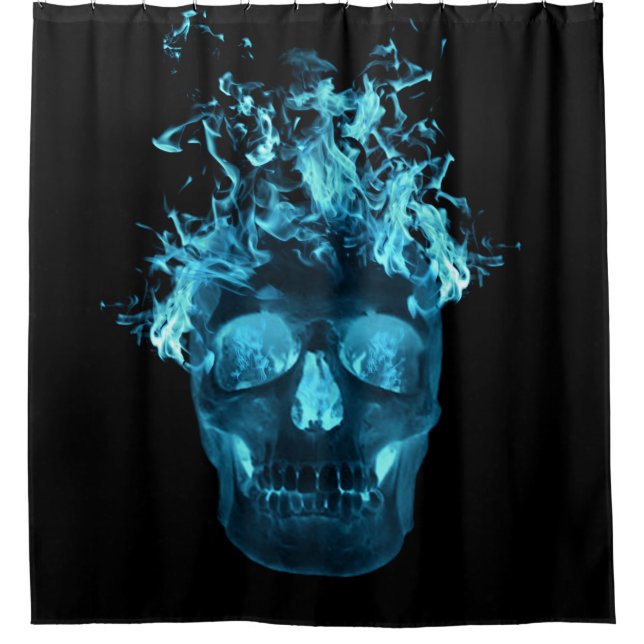 Blue Fire Skull Shower Curtain (Front)