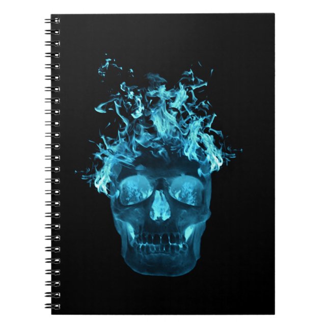 Blue Fire Skull Spiral Notebook (Front)