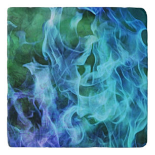 Blue Fire Smoky Flame Marble Trivet