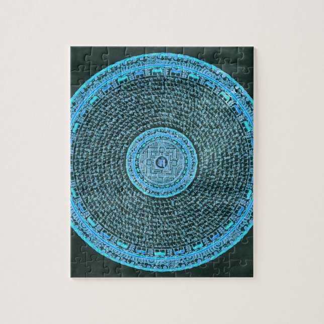 Blue Fire Tibetan Mandala Art (Turquoise & Black) Jigsaw Puzzle (Vertical)
