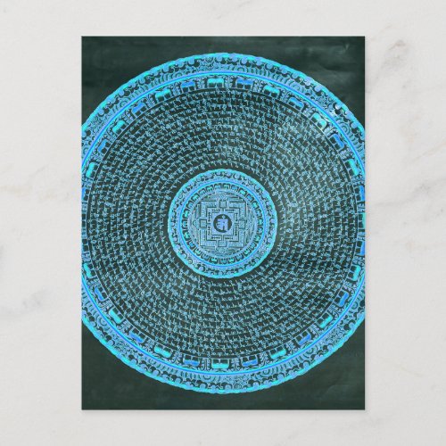 Blue Fire Tibetan Mandala Art Turquoise  Black Postcard