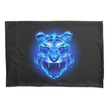 Blue Fire Tiger Face (2 Sides) Pillowcase by FantasyPillows at Zazzle