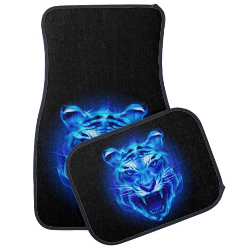 Blue Fire Tiger Face Car Mat Full Set