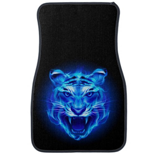 Blue Fire Tiger Face Front Car Mat