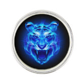 White Bengal Tiger with Blue Eyes Lapel Hat Pin Tie Tack Large Round 