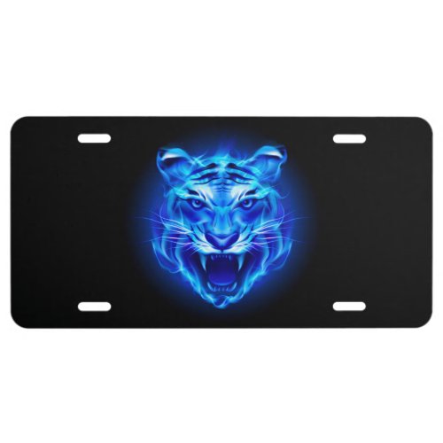 Blue Fire Tiger Face License Plate