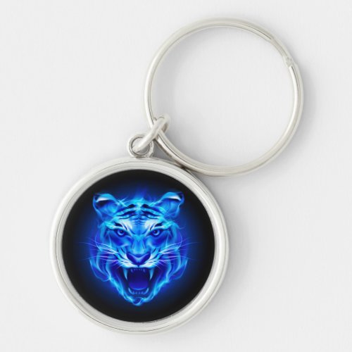 Blue Fire Tiger Face Premium Keychain