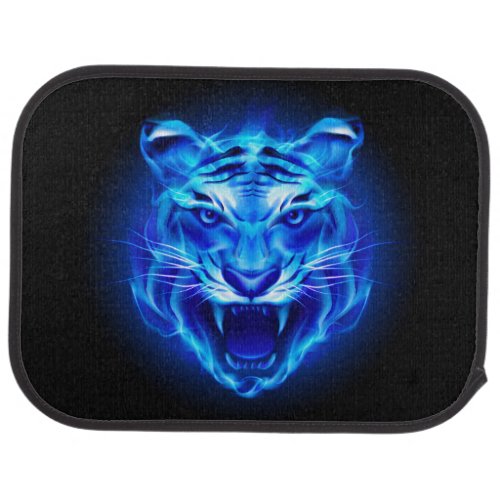 Blue Fire Tiger Face Rear Car Mat