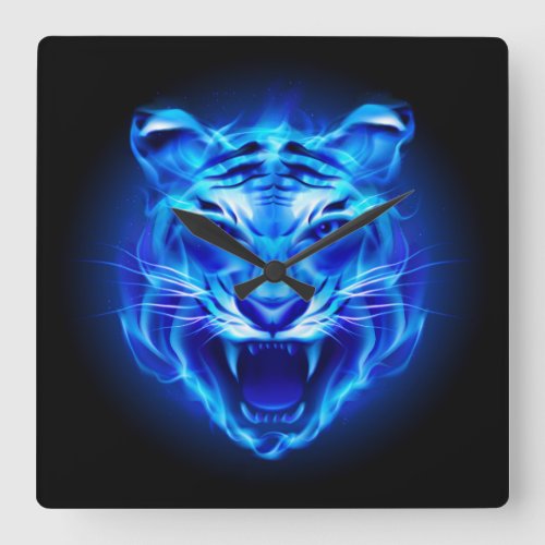 Blue Fire Tiger Face Wall Clock