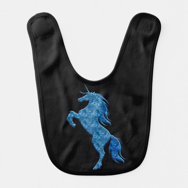 Blue Fire Unicorn Baby Bib (Front)