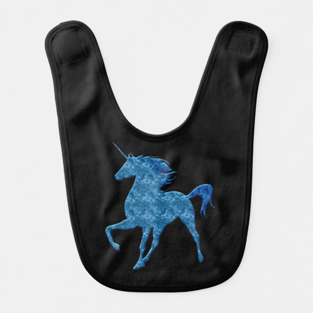 Blue Fire Unicorn Baby Bib (Front)