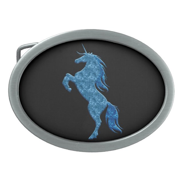 Blue Fire Unicorn Belt Buckle (Front)