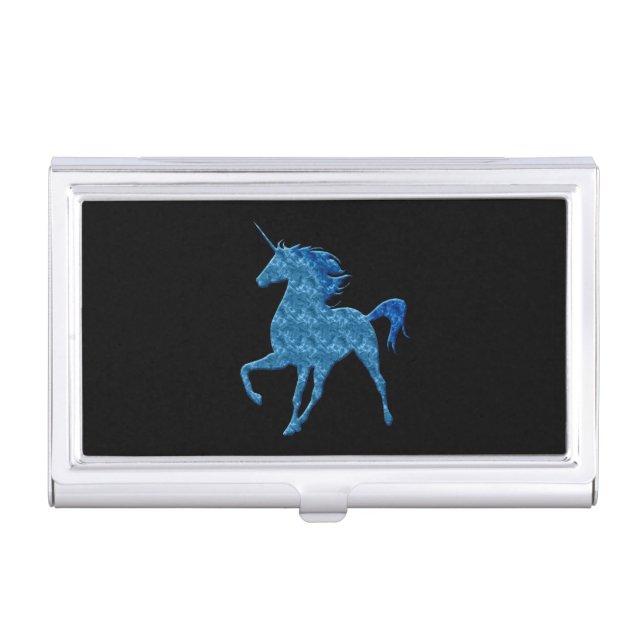 Blue Fire Unicorn Business Card Holder (Front)
