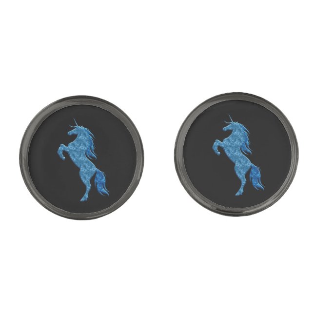 Blue Fire Unicorn Cufflinks (Front)