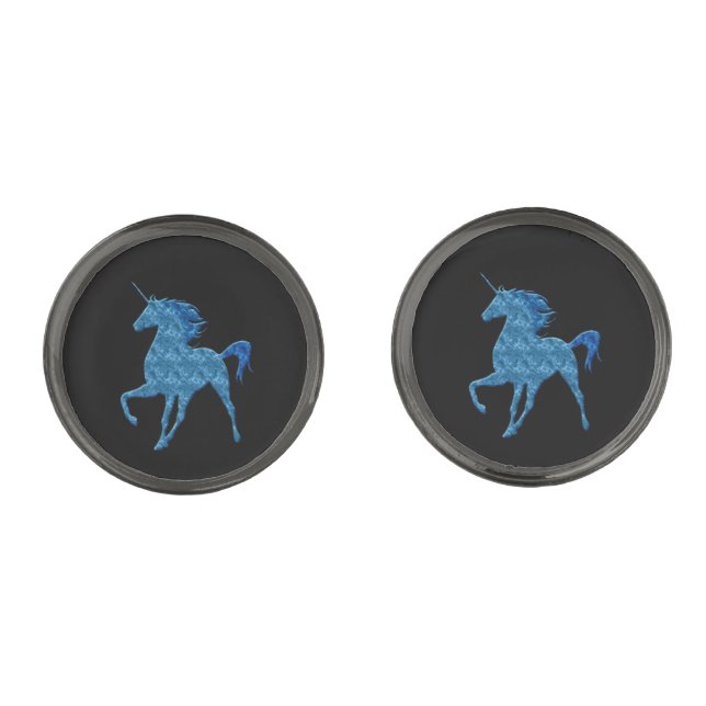 Blue Fire Unicorn Cufflinks (Front)