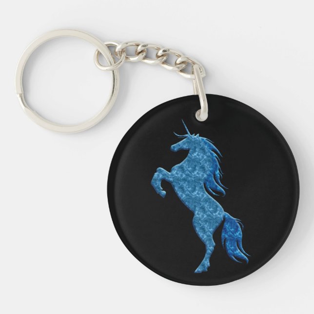 Blue Fire Unicorn Key Chain (Front)