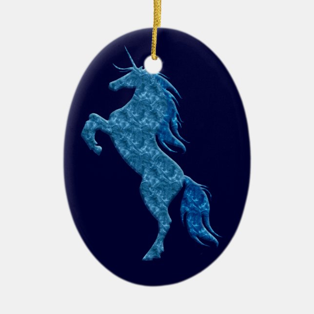 Blue Fire Unicorn Oval Ornament (Front)