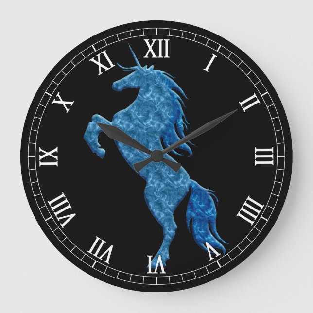 Blue Fire Unicorn Roman Numeral Clock (Front)