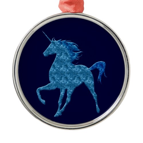 Blue Fire Unicorn Round Ornament