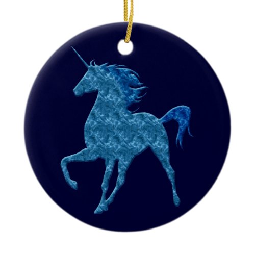 Blue Fire Unicorn Round Ornament
