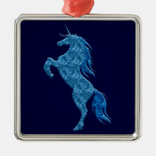 Blue Fire Unicorn Square Ornament