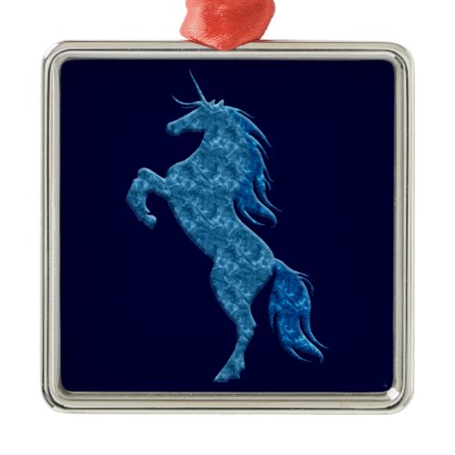 Blue Fire Unicorn Square Ornament