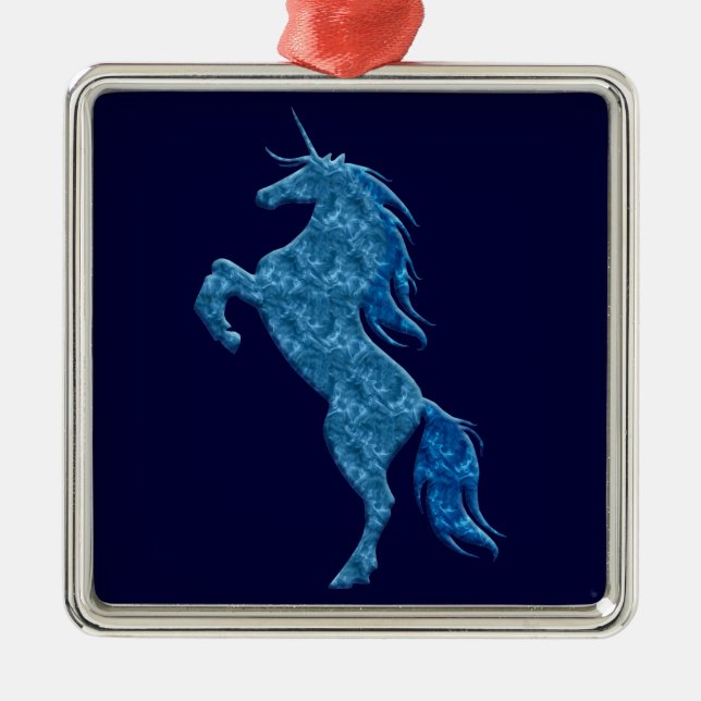 Blue Fire Unicorn Square Ornament (Front)