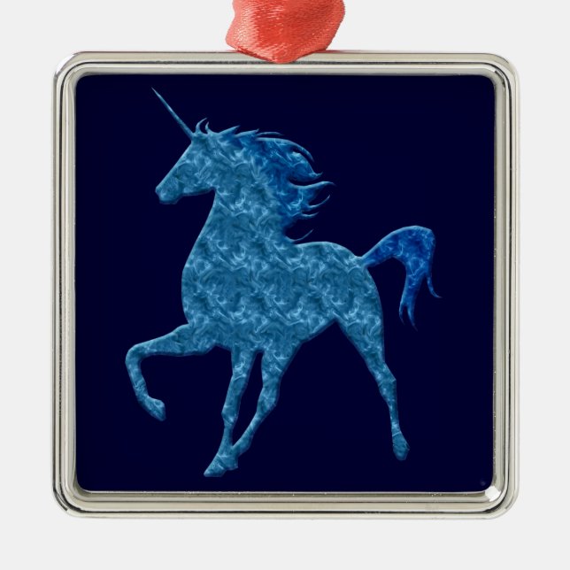 Blue Fire Unicorn Square Ornament (Front)
