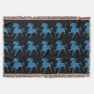 Blue Fire Unicorn Throw Blanket