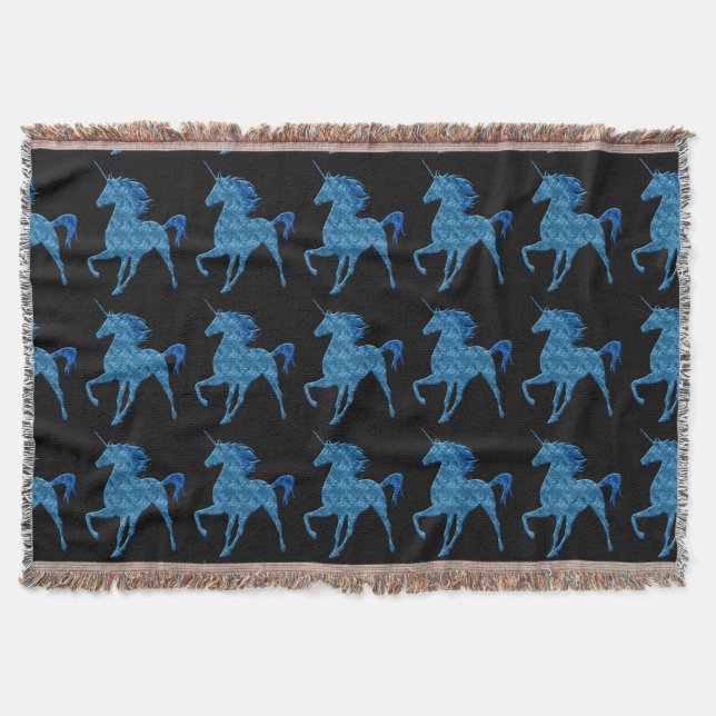 Blue Fire Unicorn Throw Blanket (Front)