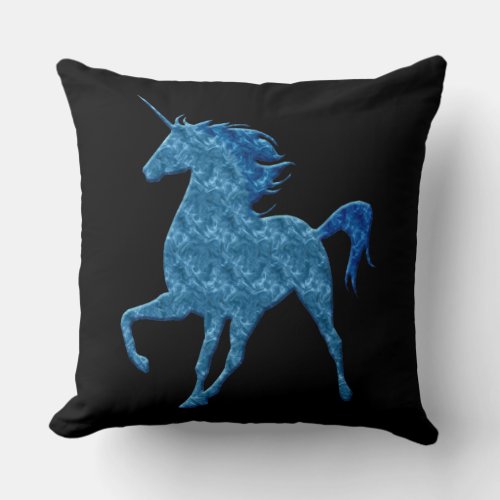 Blue Fire Unicorn Throw Pillow