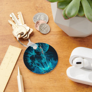 Blue Fire Wolf Keychain