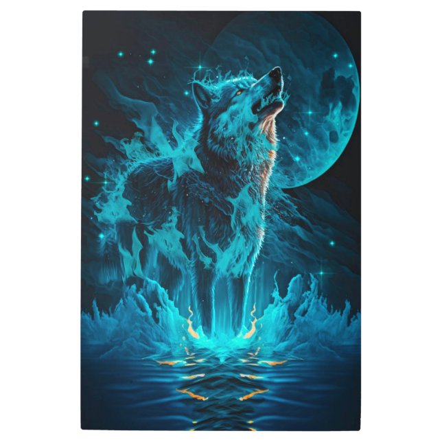 Blue Fire Wolf Metal Print (Front)