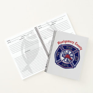 Blue Firefighter Badge Logo Customized Recipe Notebook