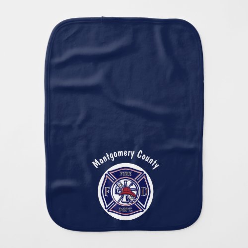 Blue Firefighter Badge Logo Personalized  Baby Burp Cloth